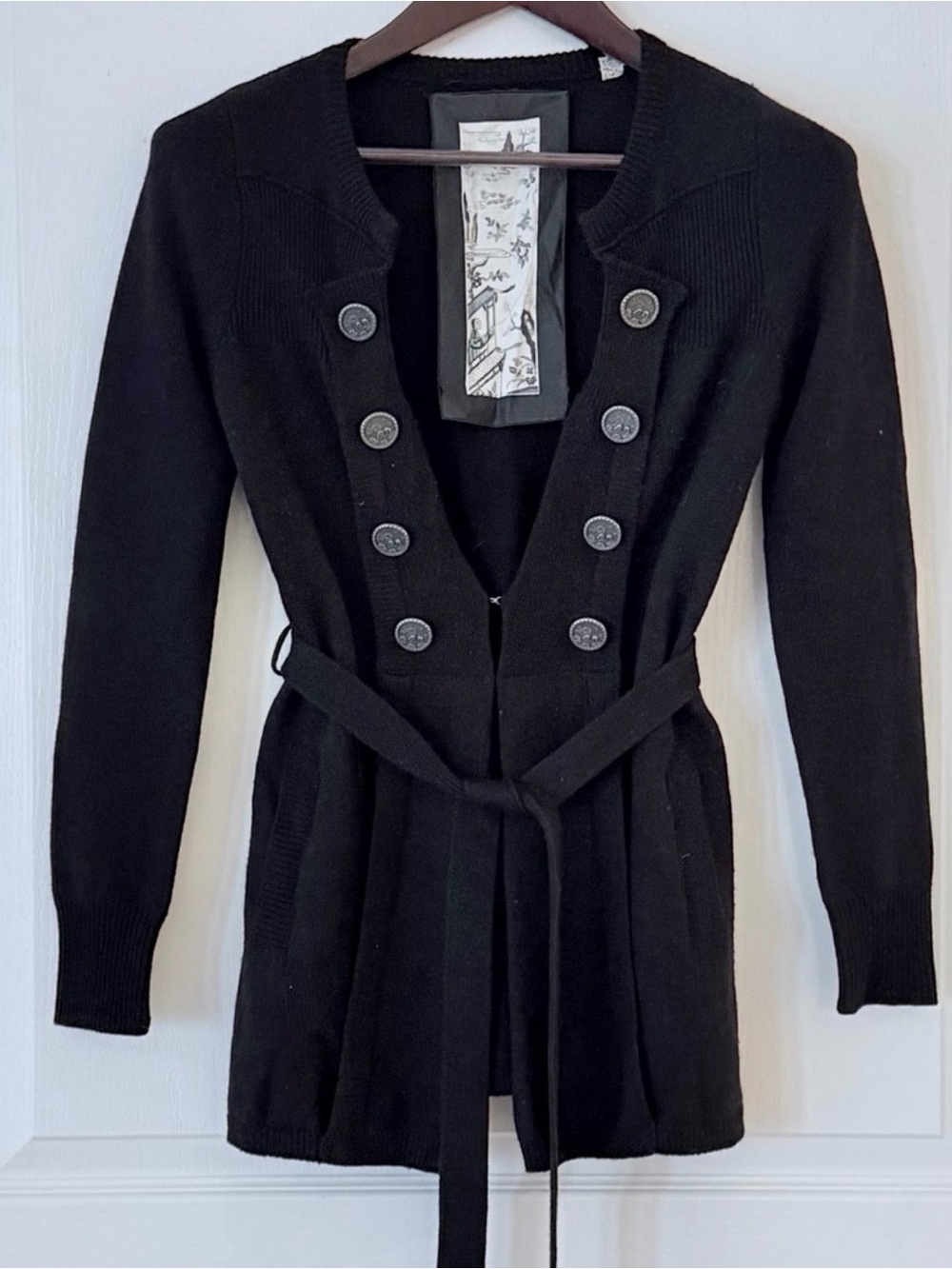 Black Wool Cardigan With Silver Button Detail